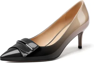 Mettesally Women's Kitten Heels Pumps Pointed Closed Toe Comfort Mid Heels Slip On Wedding Party Casual Office Dress Shoes