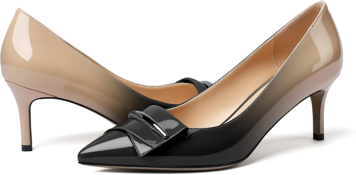 Mettesally Women's Kitten Heels Pumps Pointed Closed Toe Comfort Mid Heels Slip On Wedding Party Casual Office Dress Shoes