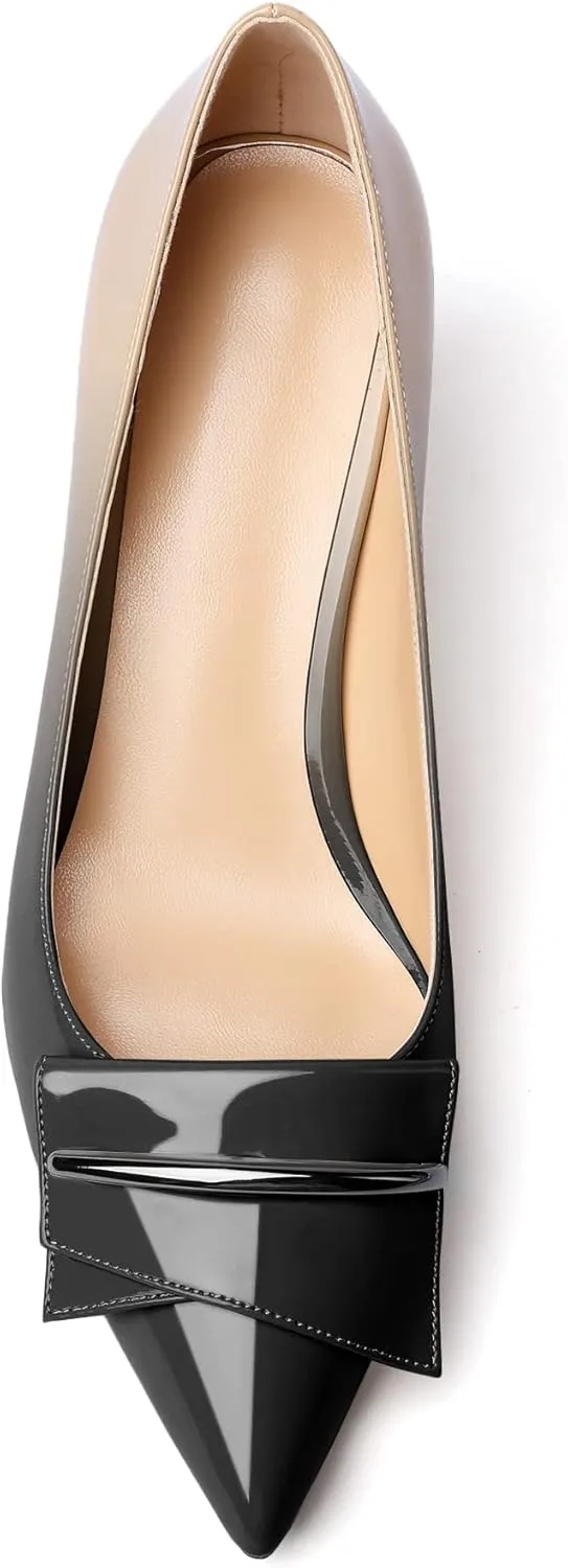 Mettesally Women's Kitten Heels Pumps Pointed Closed Toe Comfort Mid Heels Slip On Wedding Party Casual Office Dress Shoes