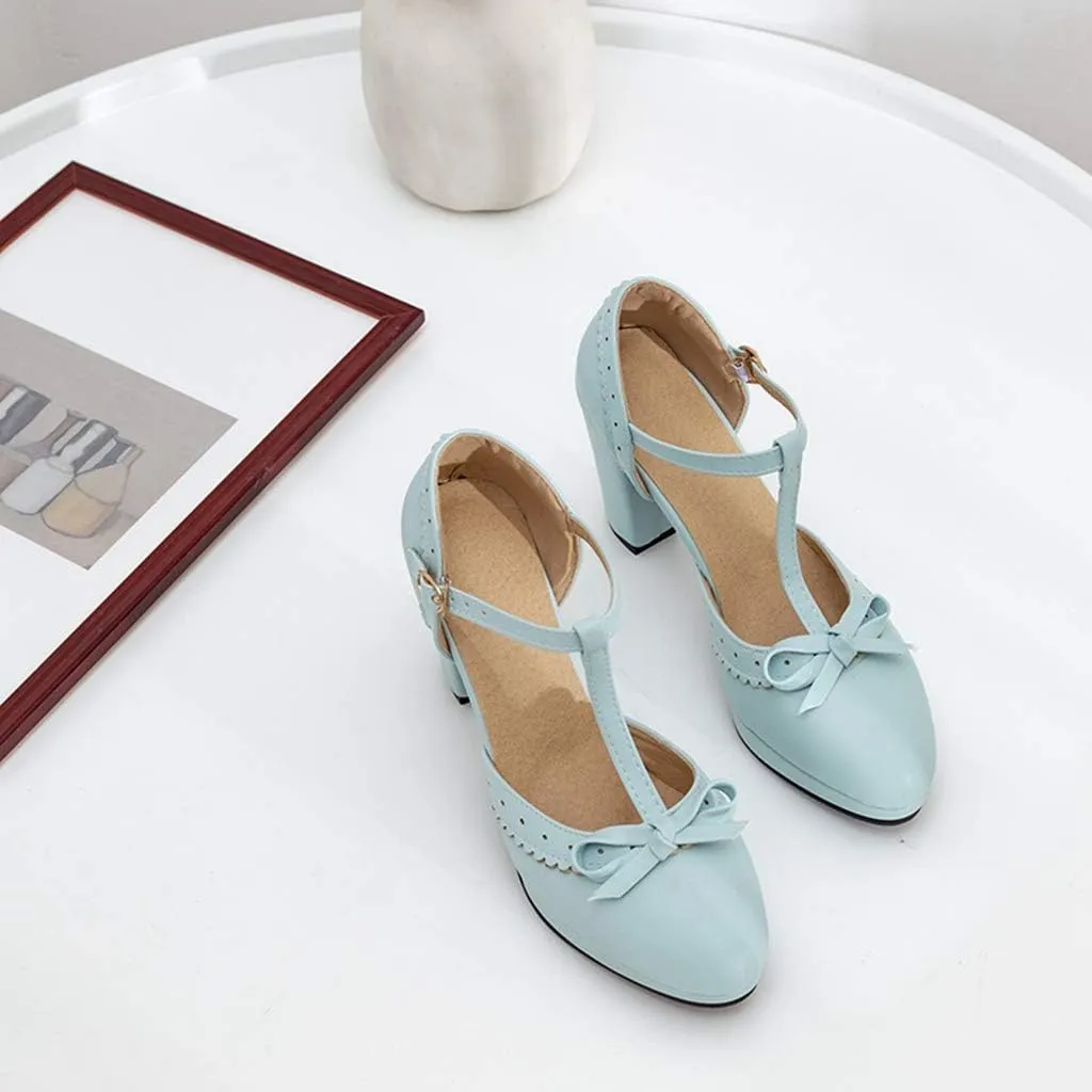 MIOKE Women's Retro T-Strap Mary Jane Pumps Round Toe Platform Chunky Block High Heel Vintage Oxford Shoes