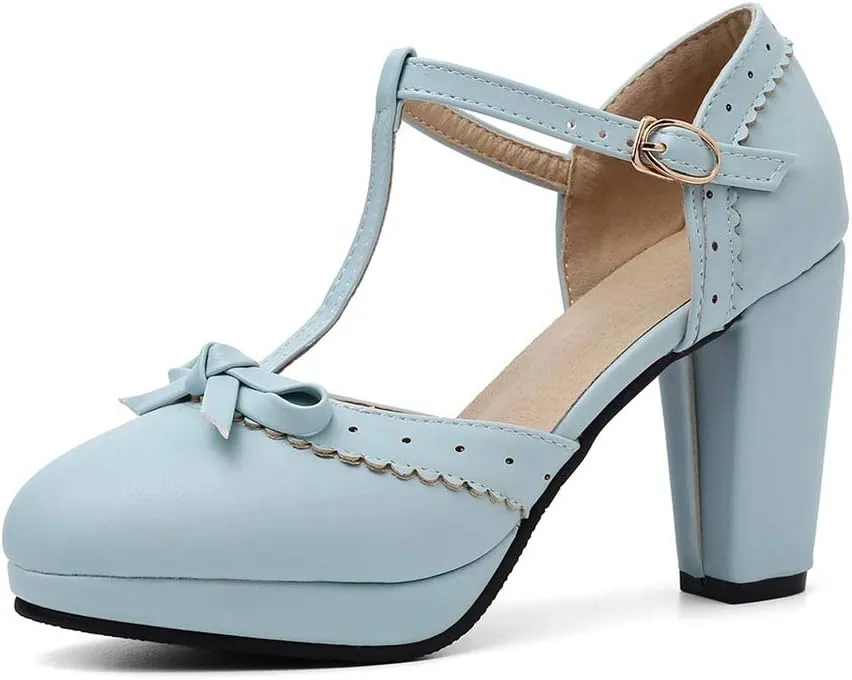 MIOKE Women's Retro T-Strap Mary Jane Pumps Round Toe Platform Chunky Block High Heel Vintage Oxford Shoes