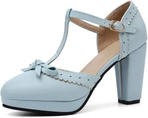 MIOKE Women's Retro T-Strap Mary Jane Pumps Round Toe Platform Chunky Block High Heel Vintage Oxford Shoes