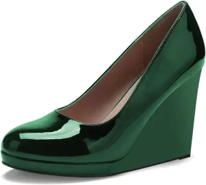 miss left Women Classic Rounded Closed Toe High Heel Pumps Slip On Wedges Heeled Shoes for Formal Office Working Daily Size 4-16 US