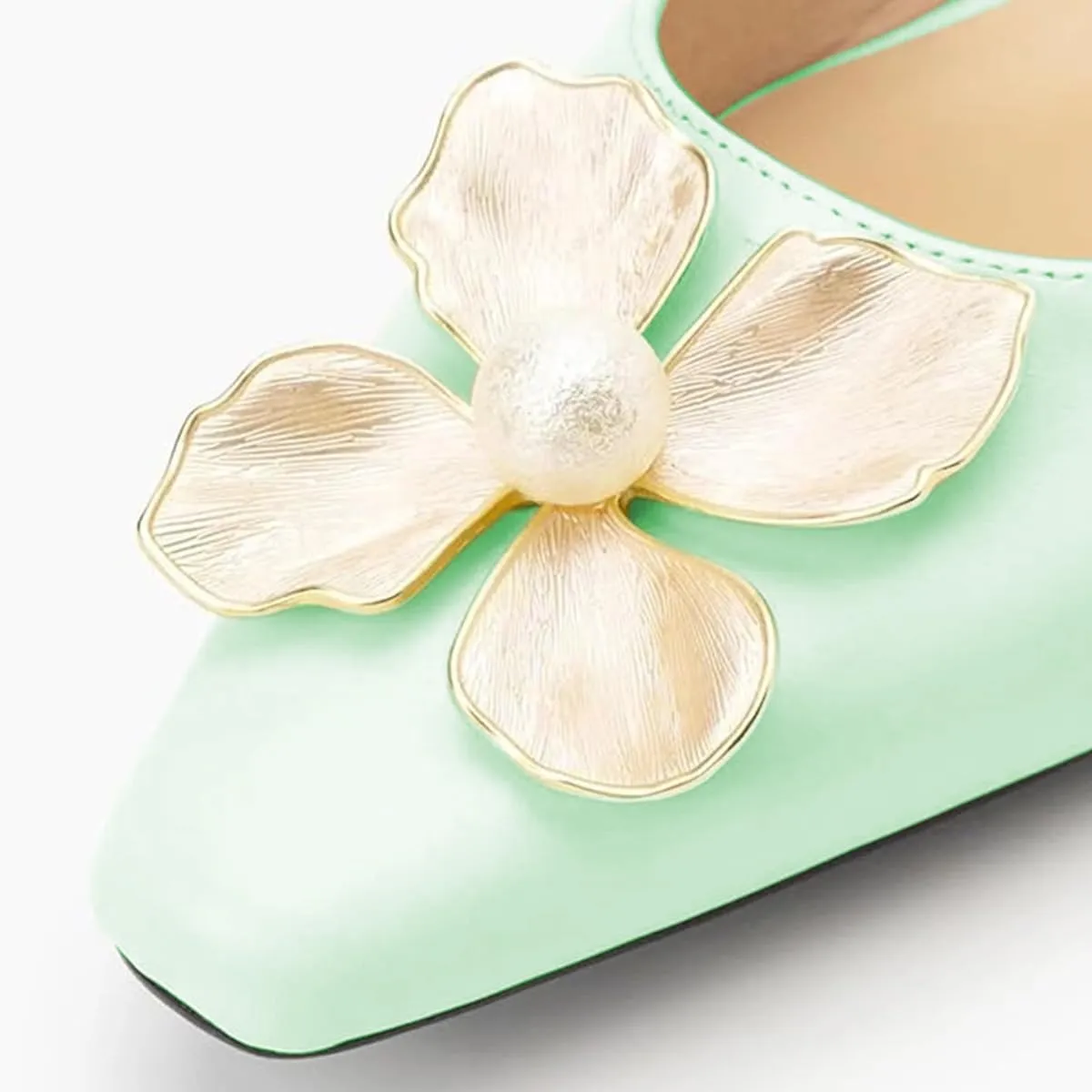 miss left Women Elegant Pearl Flower Closed Toe Slingback Pumps Block Low Heel Backstrap Buckle Daily Office Dress Shoes Size 4-16 US