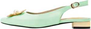 miss left Women Elegant Pearl Flower Closed Toe Slingback Pumps Block Low Heel Backstrap Buckle Daily Office Dress Shoes Size 4-16 US