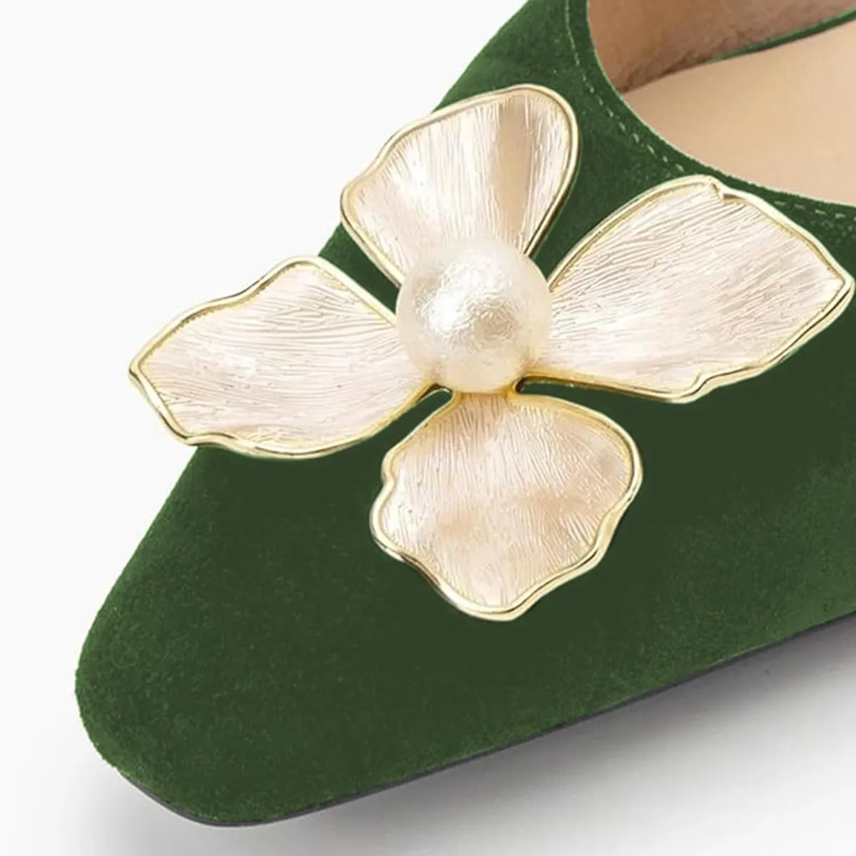 miss left Women Elegant Pearl Flower Closed Toe Slingback Pumps Block Low Heel Backstrap Buckle Daily Office Dress Shoes Size 4-16 US