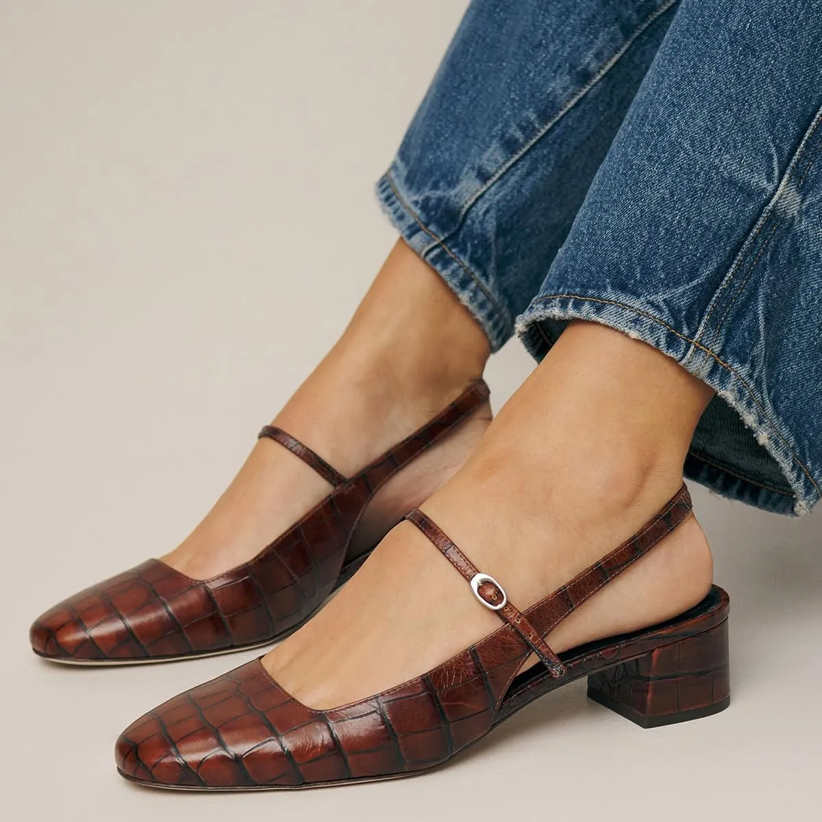miss left Women Fashion Round Toe Slingback Pumps Block Low Heel Buckled Sandals Comfy Summer Party Office Shoes Size 4-16 US