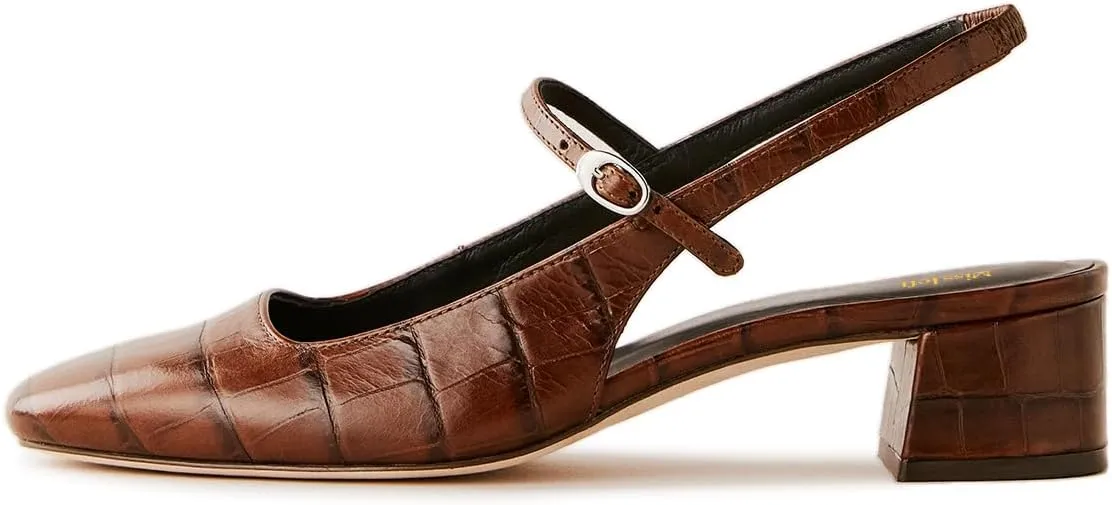 miss left Women Fashion Round Toe Slingback Pumps Block Low Heel Buckled Sandals Comfy Summer Party Office Shoes Size 4-16 US
