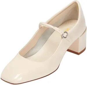 miss left Women Trendy Single Strap Buckle Square Toe Mary Janes Block Low Heel Comfy Daily Dress Pumps Size 4-16 US