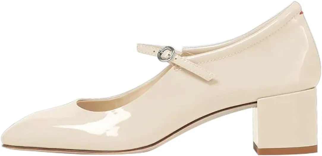 miss left Women Trendy Single Strap Buckle Square Toe Mary Janes Block Low Heel Comfy Daily Dress Pumps Size 4-16 US