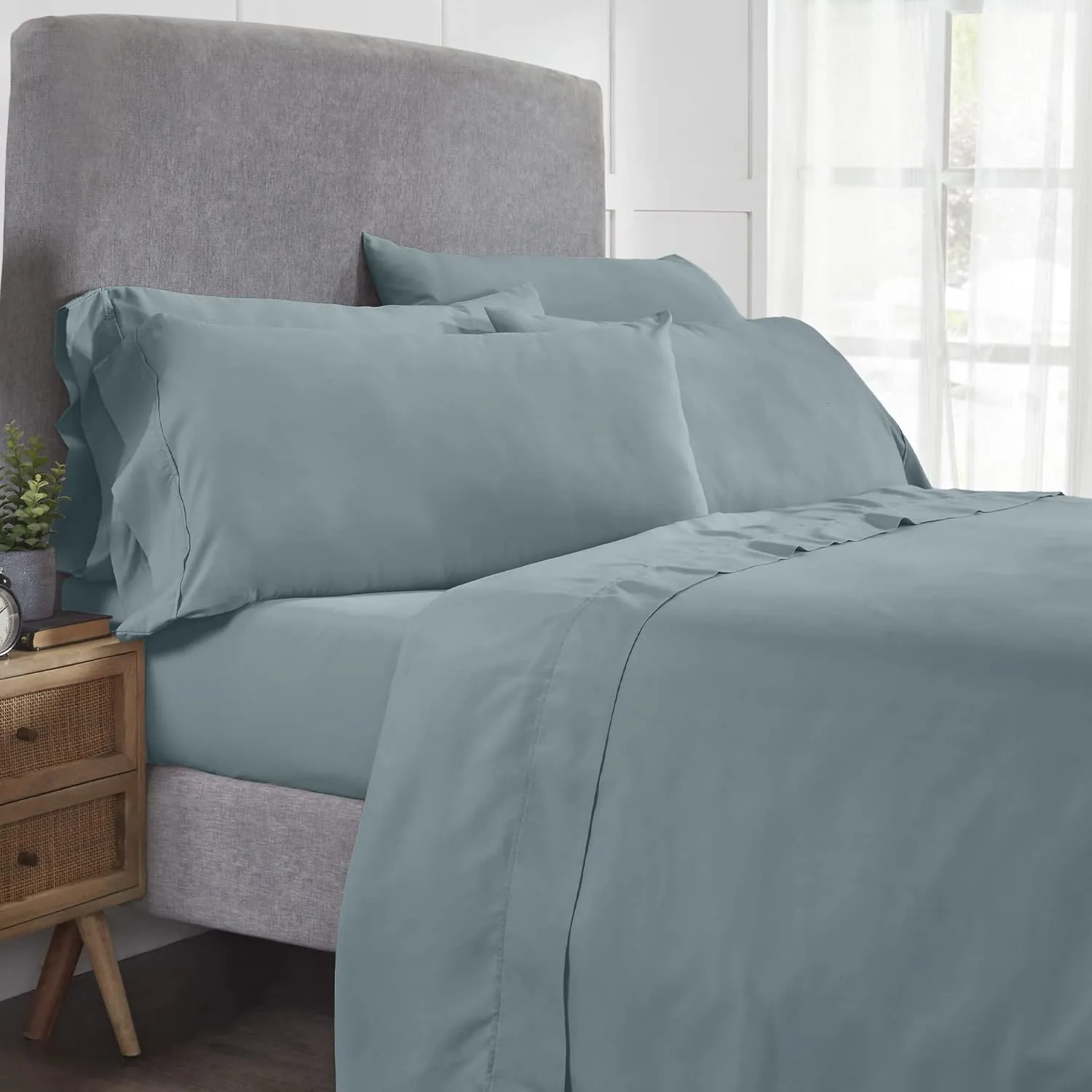 Modern Threads Soft Microfiber Solid Sheets - Luxurious Microfiber Bed Sheets - Includes Flat Sheet, Fitted Sheet with Deep Pockets, & Pillowcases Ocean Queen