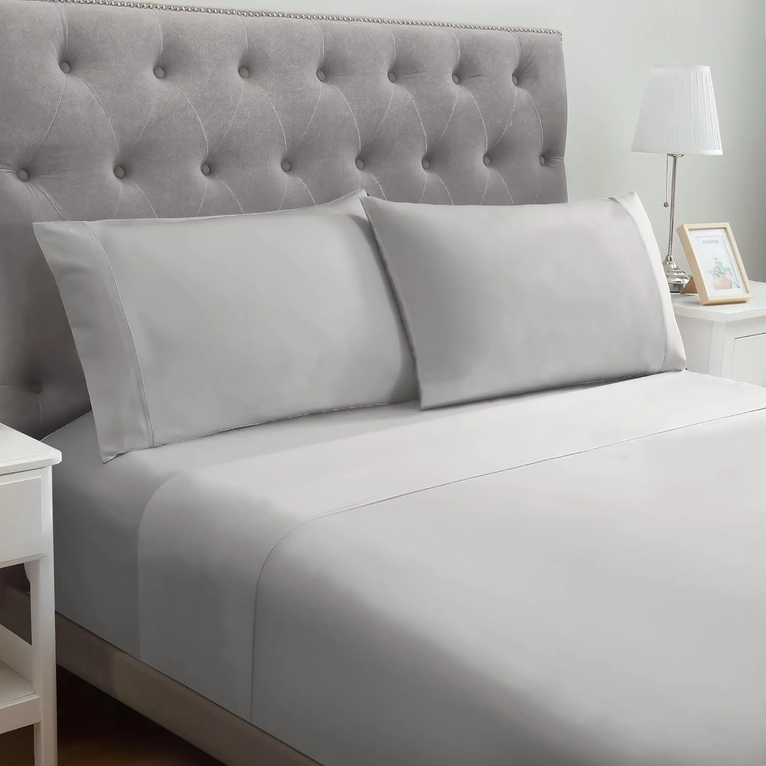 Modern Threads Soft Microfiber Solid Sheets - Luxurious Microfiber Bed Sheets - Includes Flat Sheet, Fitted Sheet with Deep Pockets, & Pillowcases Vapor Blue Queen