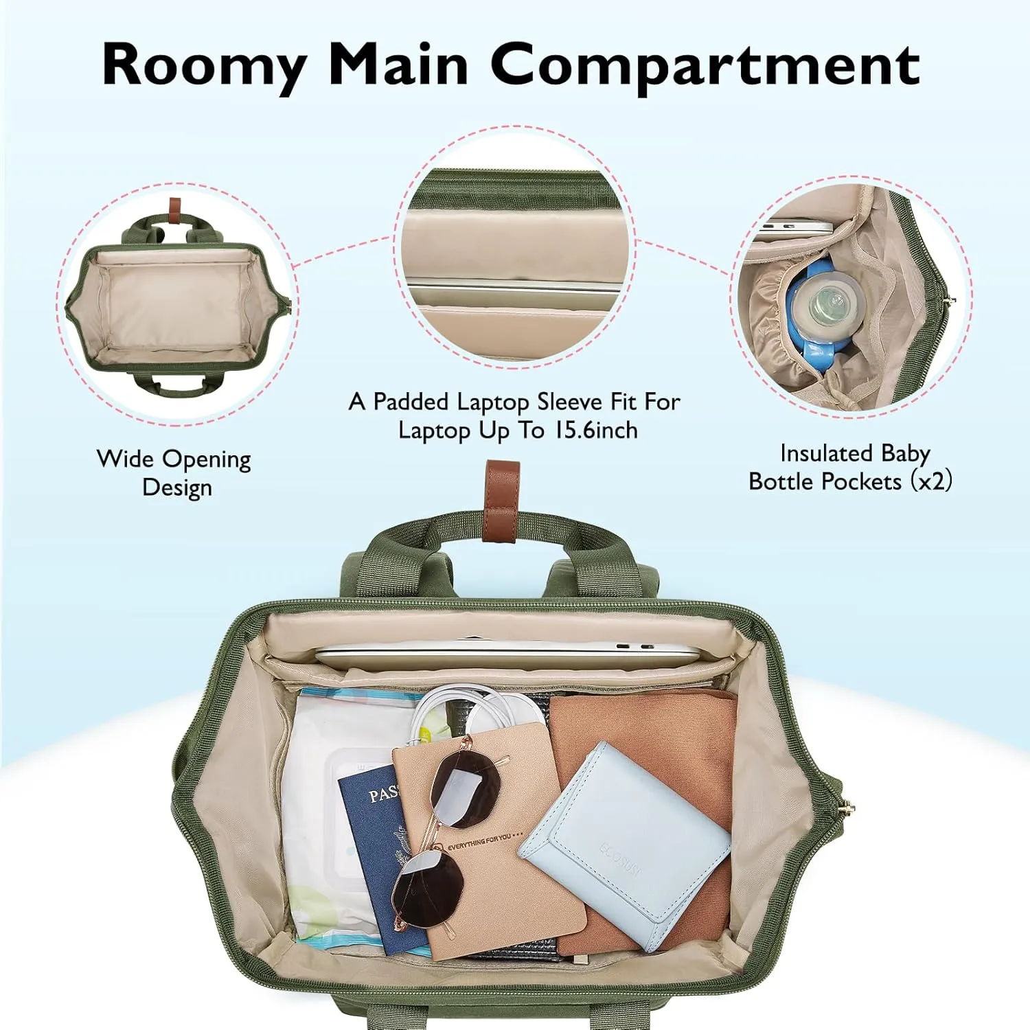 mommore Breast Pump Bag Backpack for Spectra S1,S2 Medela Large Diaper Backpack for Working Moms with 15.6 inch Laptop Sleeve, Green