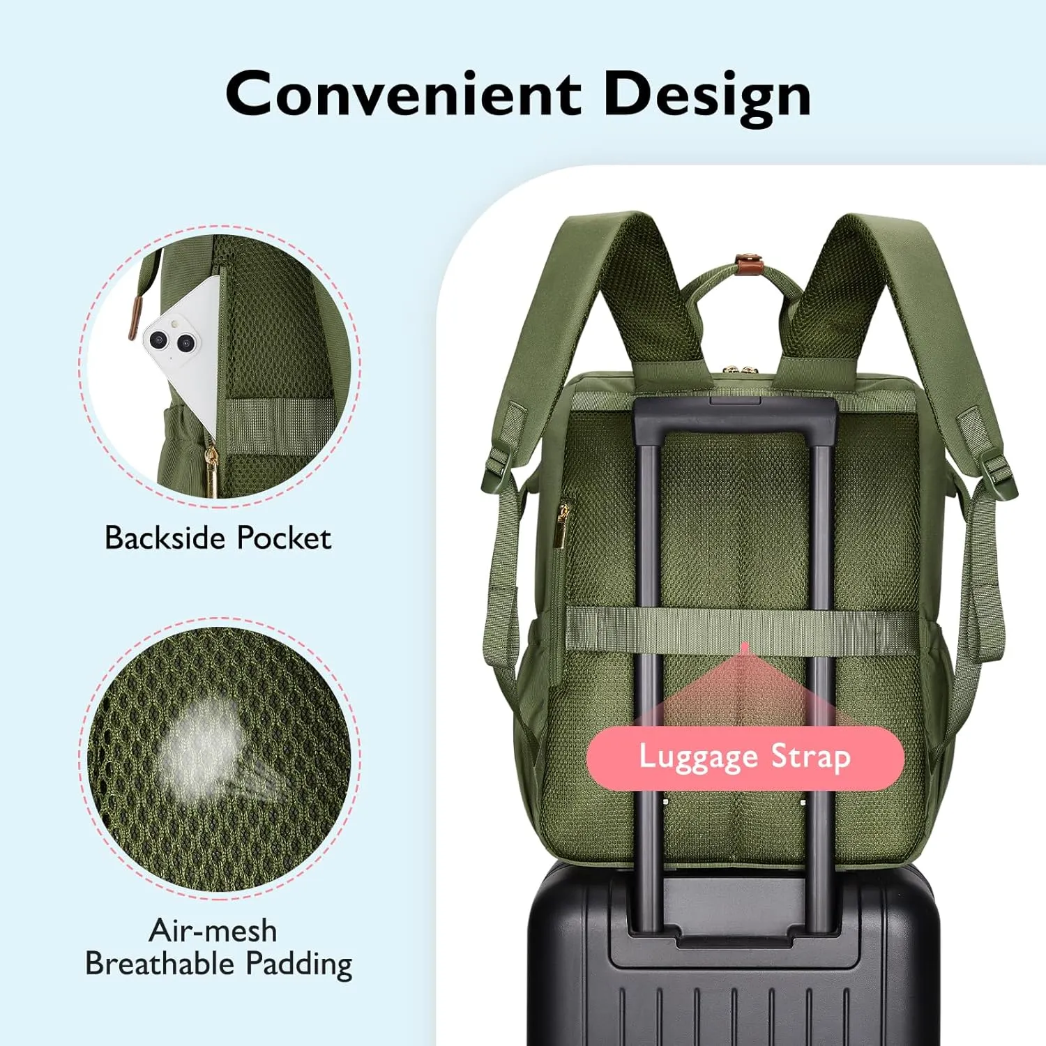 mommore Breast Pump Bag Backpack for Spectra S1,S2 Medela Large Diaper Backpack for Working Moms with 15.6 inch Laptop Sleeve, Green