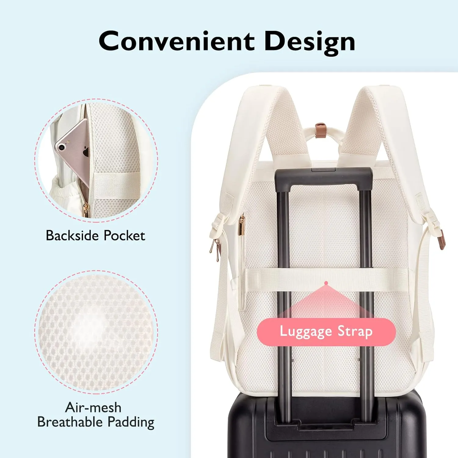 mommore Diaper Bag Backpack, Breast Pump Backpack for Spectra S1,S2 Medela Pumping Backpack for Working Moms with 15.6 inch Laptop Sleeve, Off White