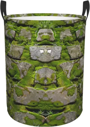 Moss Stone Pavement Printed Circular Laundry Basket, Foldable Oxford Cloth Tote Bag Laundry Hamper, Toy Organizer, For Bathroo/Laundry Storage/Bedroom Storage/College Dormitory/Car Trunk Small