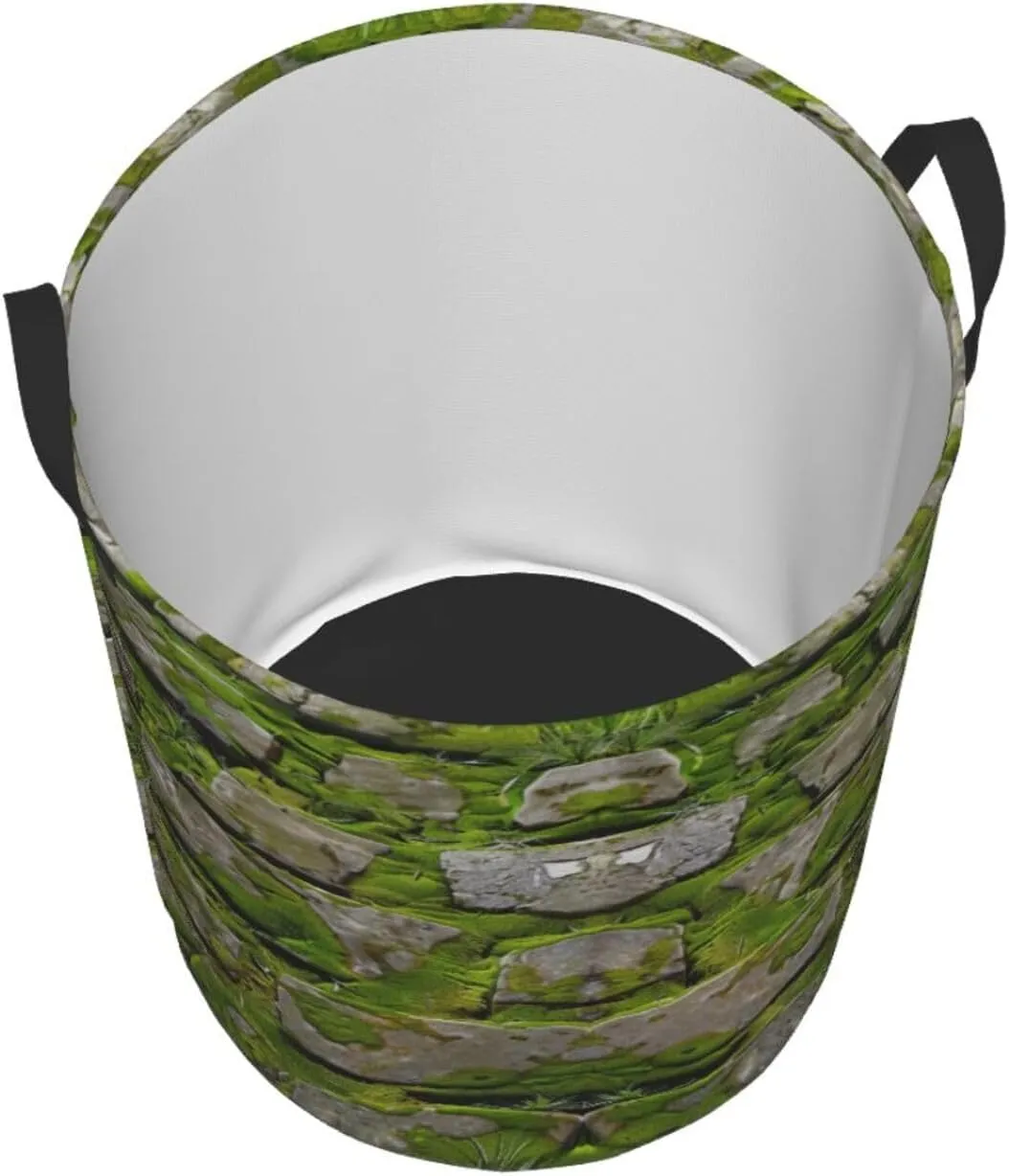 Moss Stone Pavement Printed Circular Laundry Basket, Foldable Oxford Cloth Tote Bag Laundry Hamper, Toy Organizer, For Bathroo/Laundry Storage/Bedroom Storage/College Dormitory/Car Trunk Small