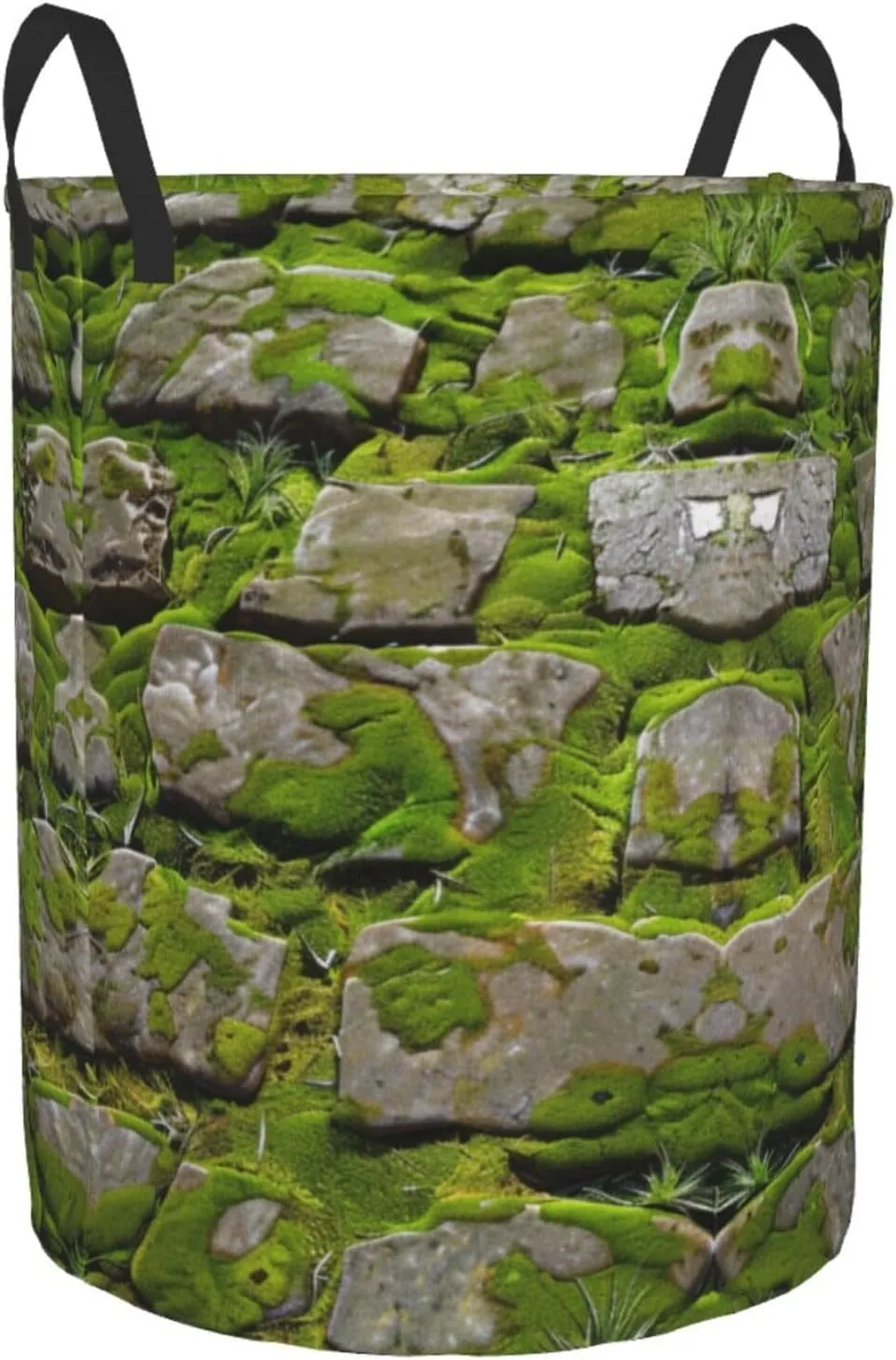 Moss Stone Pavement Printed Circular Laundry Basket, Foldable Oxford Cloth Tote Bag Laundry Hamper, Toy Organizer, For Bathroo/Laundry Storage/Bedroom Storage/College Dormitory/Car Trunk Small