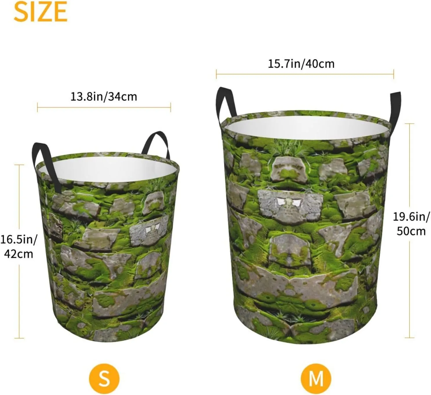 Moss Stone Pavement Printed Circular Laundry Basket, Foldable Oxford Cloth Tote Bag Laundry Hamper, Toy Organizer, For Bathroo/Laundry Storage/Bedroom Storage/College Dormitory/Car Trunk Small