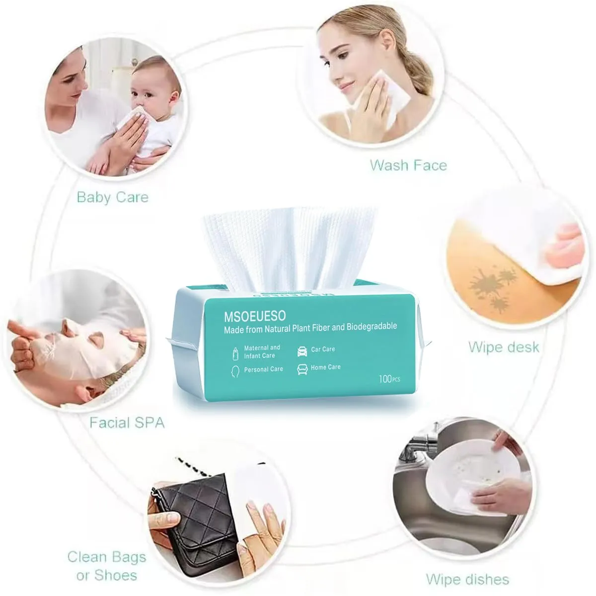 MSOEUESO Soft Dry Wipes Cotton Facial Tissues, 300 Count Disposable Face Towels, Cotton face Towel for Sensitive Skin, Facial Cleansing, Makeup Removing, Surface Cleaning (300 Count (Pack of 3))