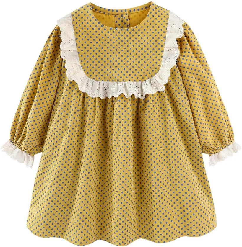 Mud Kingdom Girls Drees Peter Pan Collar Ruffle Lace Collared Long Sleeve Dress 2-8 Years