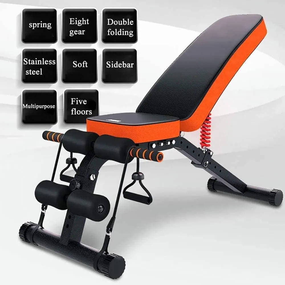 Multifunction Folding Weight Bench New Dumbbell Sit-up Equipment Adjustable Supine Board Abdominal Muscle Training Fitness Four Models Device Suitable for Different People ，B
