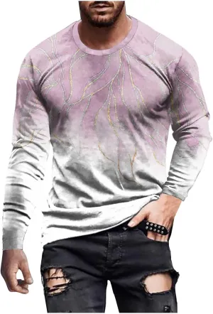 Muscularfit Long Sleeve Tee Shirts for Men Graphic Marble Print Casual Pullover Big and Tall Crewneck Sweatshirts Sports Tees
