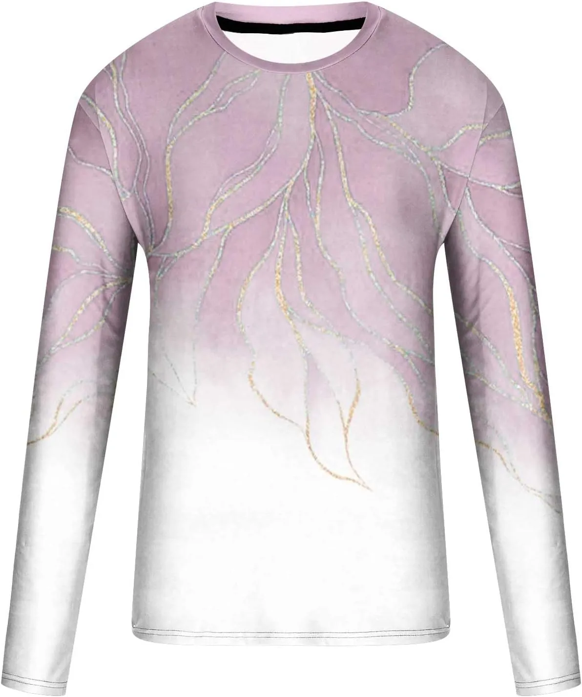 Muscularfit Long Sleeve Tee Shirts for Men Graphic Marble Print Casual Pullover Big and Tall Crewneck Sweatshirts Sports Tees