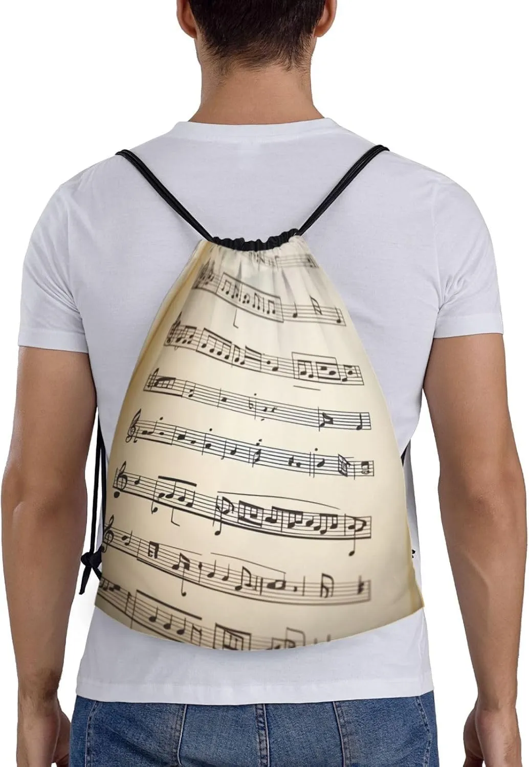 Music notation Print Drawstring Bags 210D Polyester Backpack Foldable Sports Drawstring Sack Mini Travel Daypack