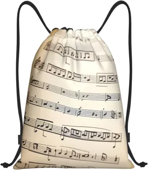 Music notation Print Drawstring Bags 210D Polyester Backpack Foldable Sports Drawstring Sack Mini Travel Daypack