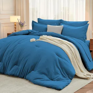 MUXHOMO 7 Pieces Queen Comforter Set, Soft Bed in a Bag Queen Size, All Season Bedding Set with Comforter, Flat Sheet, Fitted Sheet, Pillowcases & Shams, Bluish Green