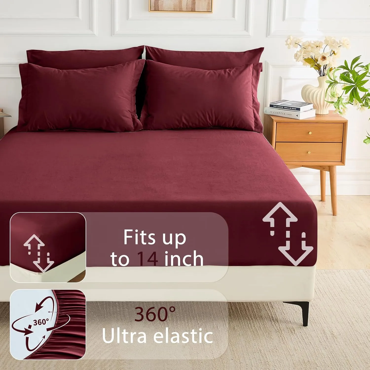 MUXHOMO 7 Pieces Queen Comforter Set, Soft Bed in a Bag Queen Size, All Season Bedding Set with Comforter, Flat Sheet, Fitted Sheet, Pillowcases & Shams, Burgundy Red