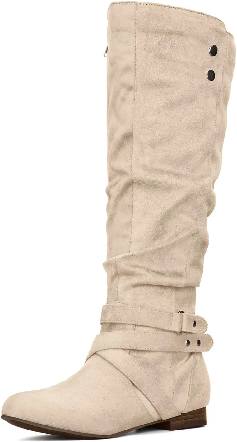 mysoft Women's Knee High Boots Flat Warm Fall Boots with Side Zipper