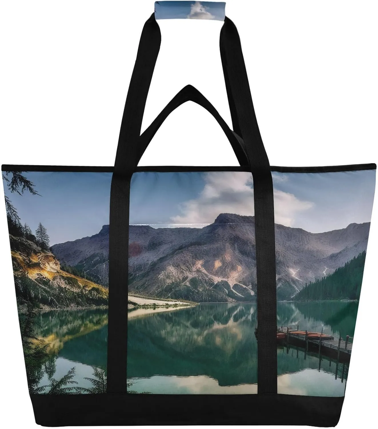 Natural Mountains Landscape Reusable Insulated Lunchbox Cooler Bag, Leakproof Kitchen Grocery Bag Collapsible Portable Cooler Tote Bag for Picnic, Camping, Office, Travel