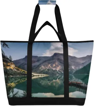 Natural Mountains Landscape Reusable Insulated Lunchbox Cooler Bag, Leakproof Kitchen Grocery Bag Collapsible Portable Cooler Tote Bag for Picnic, Camping, Office, Travel