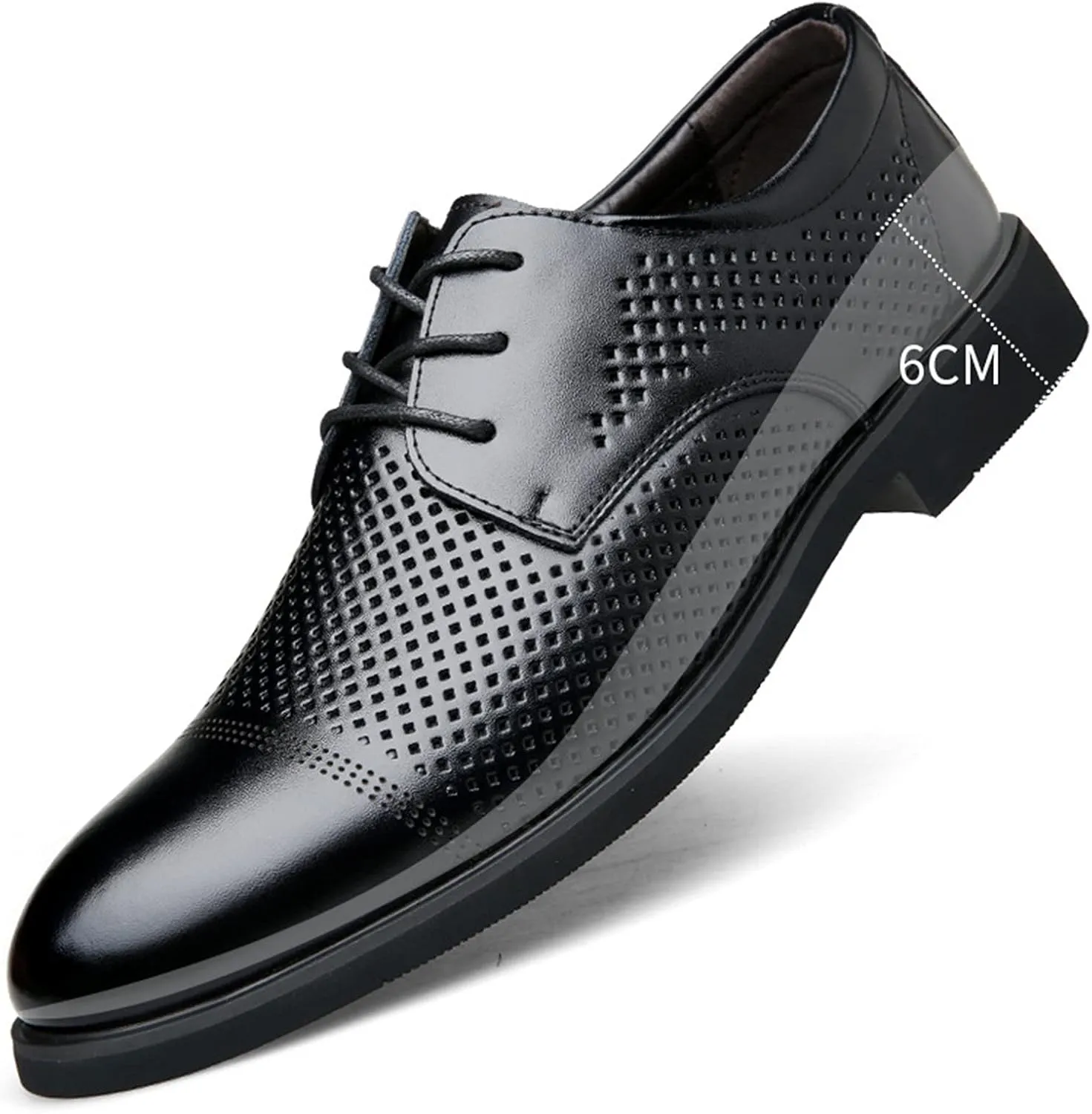 New Dress Oxford for Men Lace Up Breathable Height Increasing Elevator 2.4 Inches Cowhide Low Top Anti-Slip Rubber Sole Slip Resistant Party