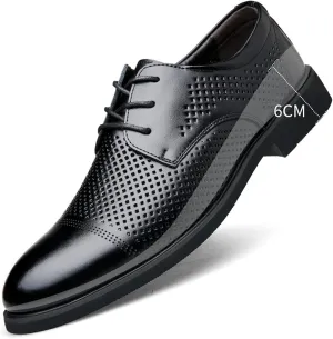 New Dress Oxford for Men Lace Up Breathable Height Increasing Elevator 2.4 Inches Cowhide Low Top Anti-Slip Rubber Sole Slip Resistant Party