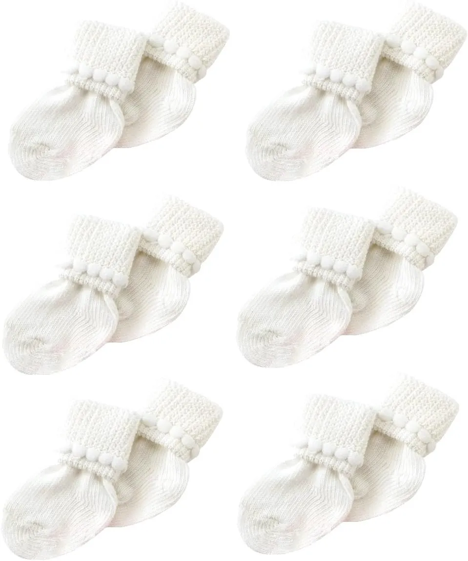 Newborn Baby Boy & Girl Socks Includes 6 Pairs of Cotton Socks