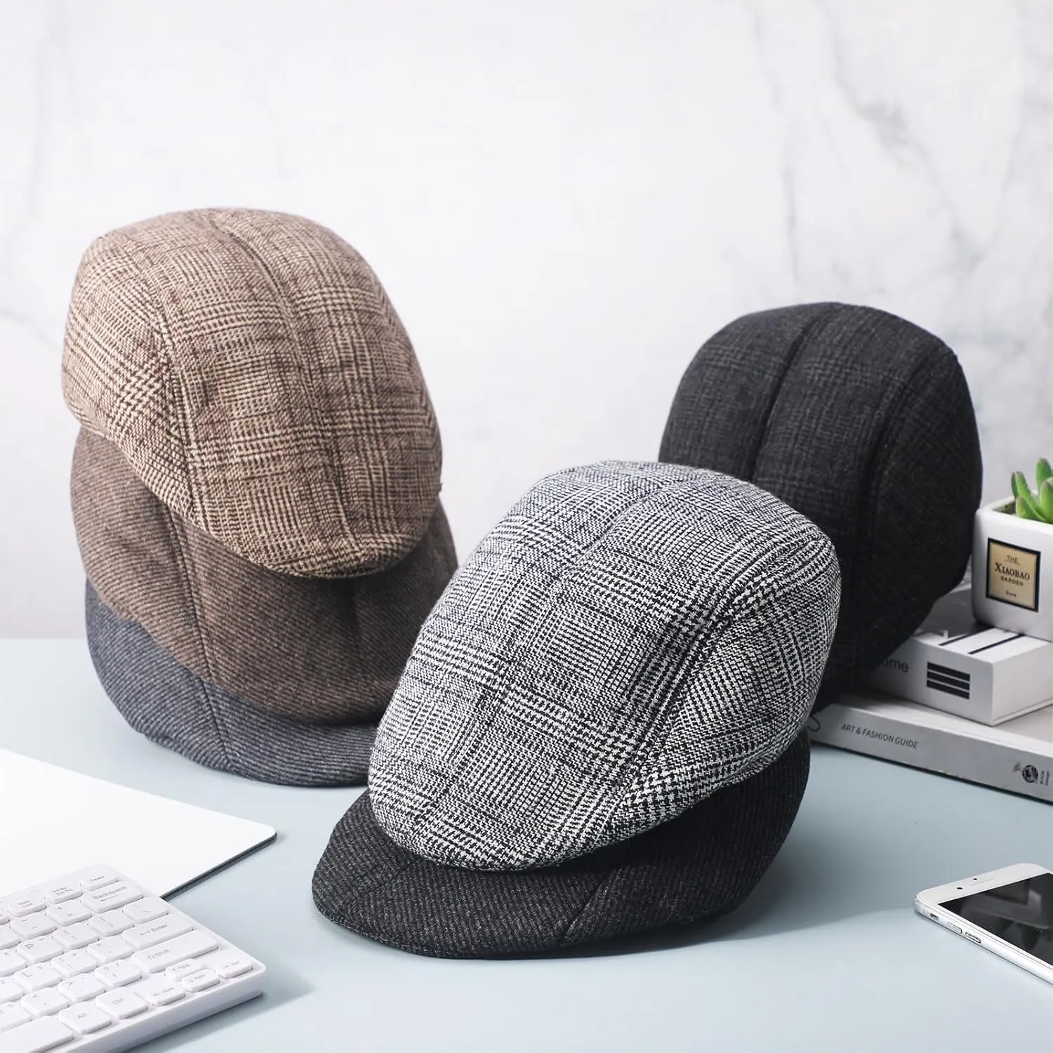 Newcotte 6 Pieces Newsboy Cap for Men Classic Herringbone Tweed Flat Cap Irish Beret Hat for Cabbie Driving Hunting