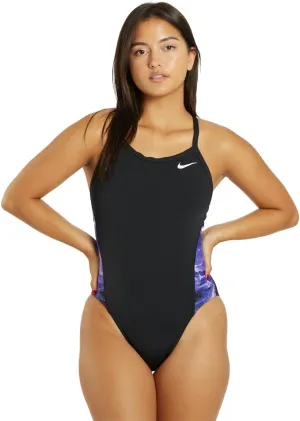 Nike Women's Hydrastrong Multi Print Splice Racerback One Piece Swimsuit Court Purple, 30