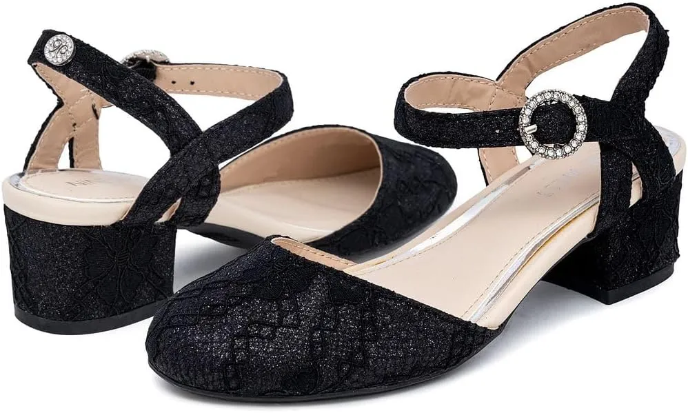 Nine West Girls Sandals Low Heel Dress Pump Ankle Strap Closed Toe Wedding Party for Big Kids & Little Kids