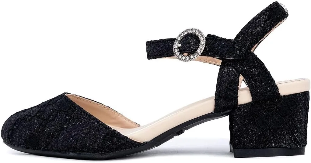 Nine West Girls Sandals Low Heel Dress Pump Ankle Strap Closed Toe Wedding Party for Big Kids & Little Kids