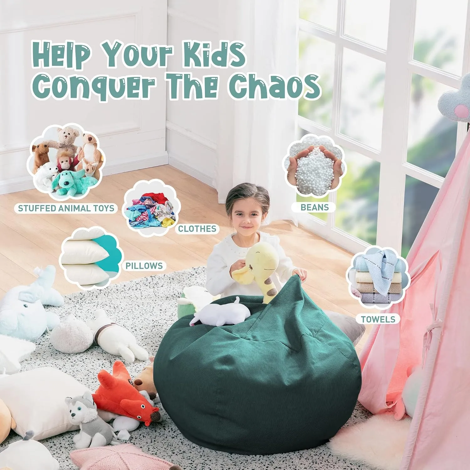 Nobildonna Bean Bag Chair Cover (No Filler) for Kids and Adults,Beanbag Stuffed Animal Storage Without Filling Plush Toys Holder and Organizer Soft Premium Corduroy 200L
