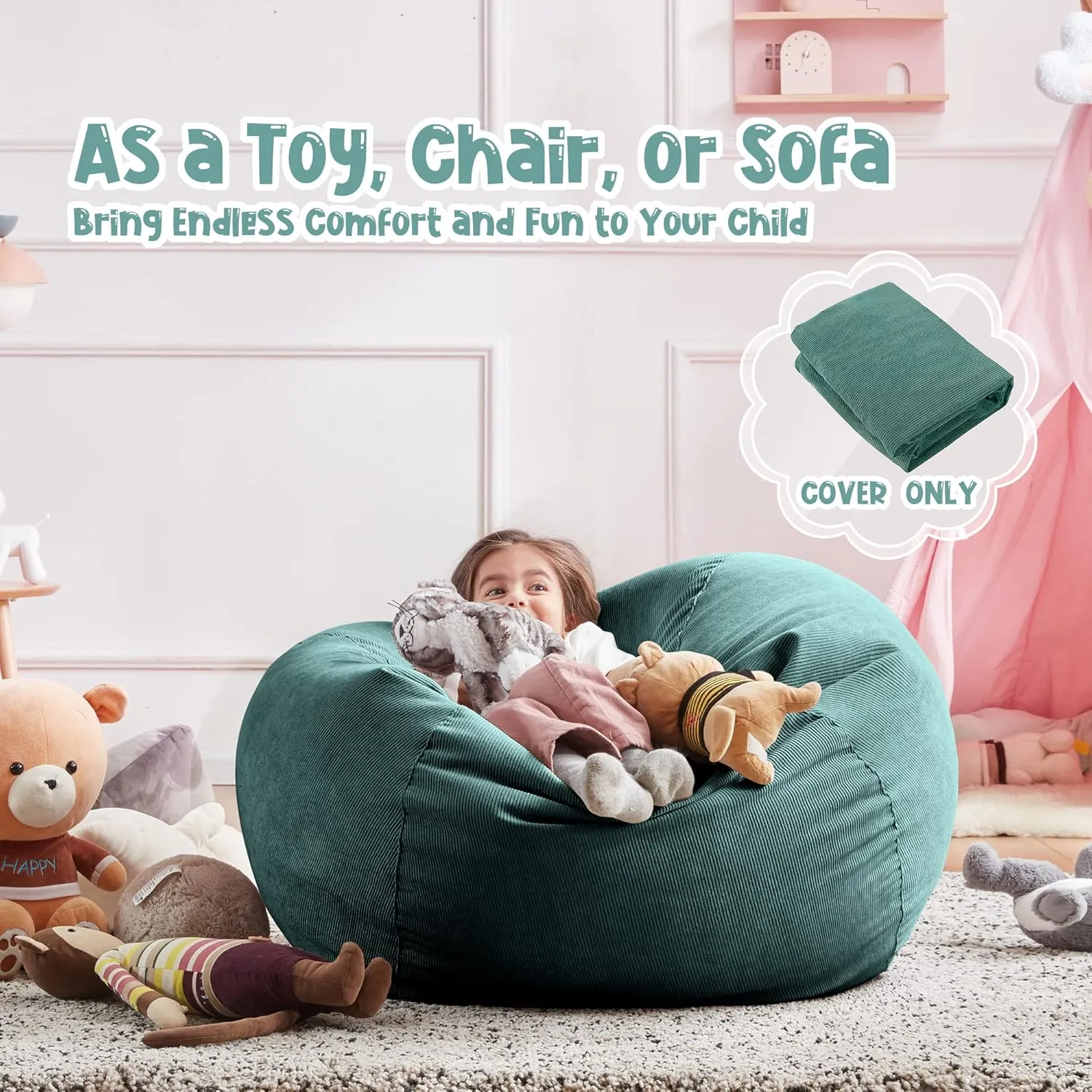 Nobildonna Bean Bag Chair Cover (No Filler) for Kids and Adults,Beanbag Stuffed Animal Storage Without Filling Plush Toys Holder and Organizer Soft Premium Corduroy 200L
