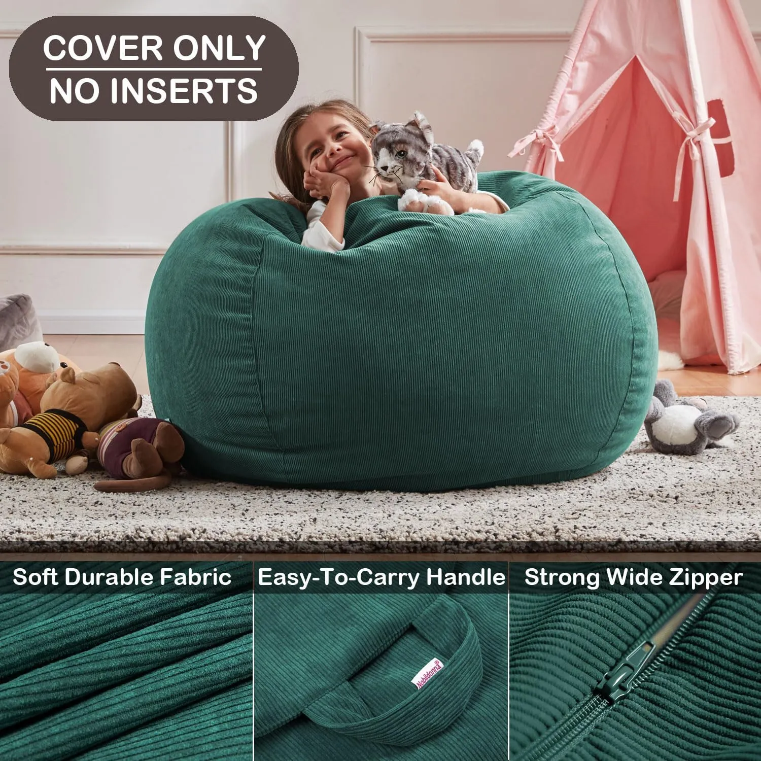Nobildonna Bean Bag Chair Cover (No Filler) for Kids and Adults,Beanbag Stuffed Animal Storage Without Filling Plush Toys Holder and Organizer Soft Premium Corduroy 200L