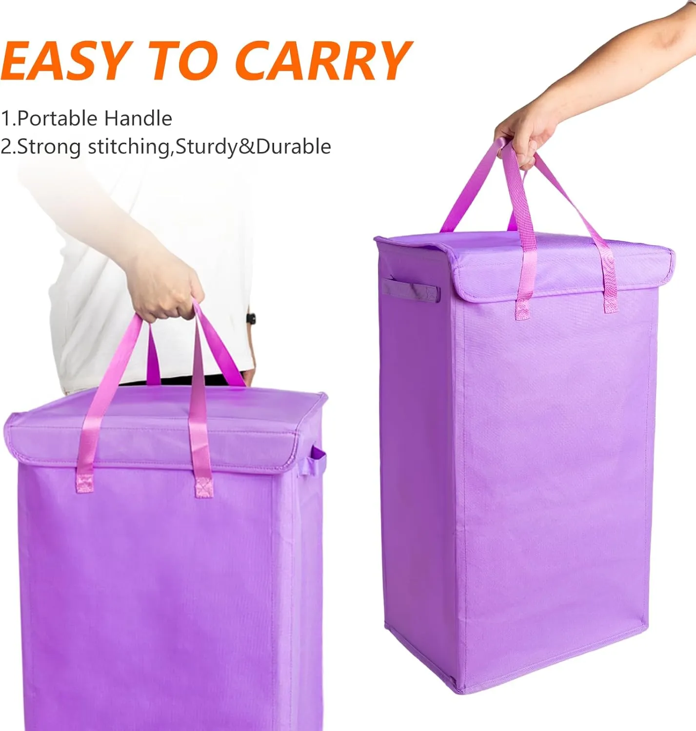 Odonata 75L Slim Laundry Hamper with Lid,Large Foldable Laundry Basket with Removable Bag and Handles Tall Collapsible Dirty Clothes Basket Great for Bedroom, Bathroom, Dorm, College,RV.(Purple, 75L)