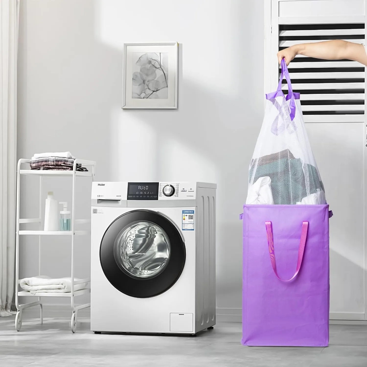 Odonata 75L Slim Laundry Hamper with Lid,Large Foldable Laundry Basket with Removable Bag and Handles Tall Collapsible Dirty Clothes Basket Great for Bedroom, Bathroom, Dorm, College,RV.(Purple, 75L)