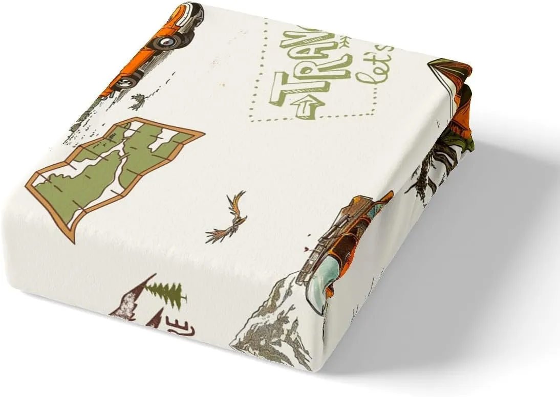 Off-road Vehicle Bed Sheets King Size,Mountain Pine Tree Jungle View Bedding Set for Kids Girls Boys Teens Room Decor,Road Traveling Fitted Sheet Men Outdoor Adventure Top Flat Sheet 4Pcs