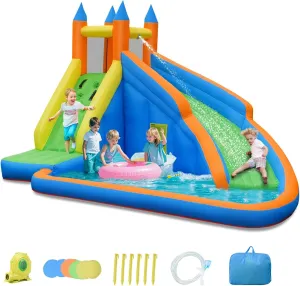 OLAKIDS Inflatable Water Slide, Kids Bounce House with Slide Climbing Wall Splash Pool, Outdoor Jumping Castle Inflatable Obstacle Course with Carrying Bag Repairing Kit Stakes 480W Blower