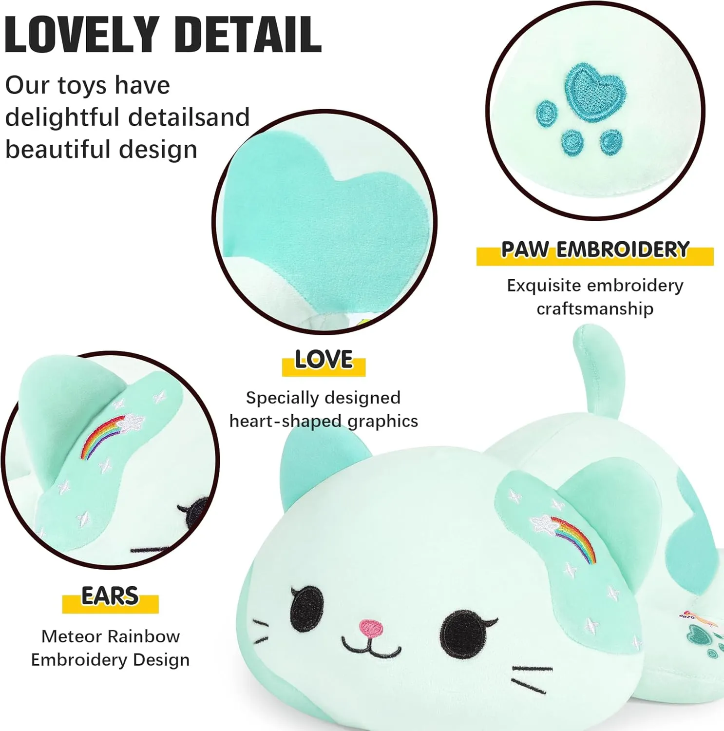 Onsoyours Original Rainbow Cat Plush 13 Inch Kitty Plushies Toy Kitten Stuffed Animal Soft Pillow Kawaii Plushie Gift for Kids & Adults (Rainbow Cat, 13")